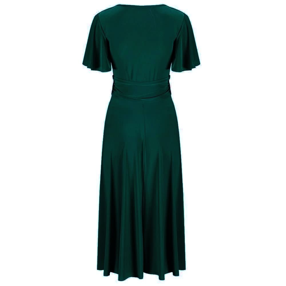 Green Cap Sleeve Crossover V Neck Wrap Top Swing Dress - Pretty Kitty Fashion